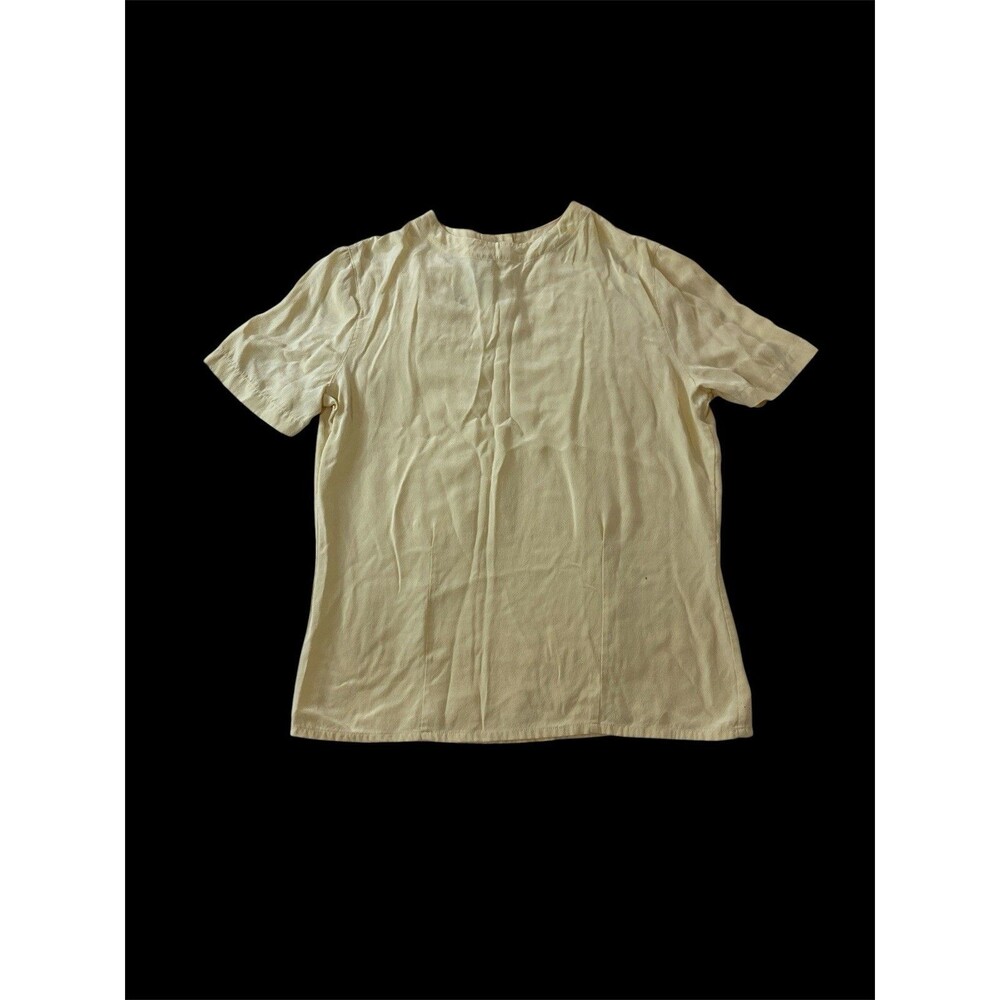 VTG 90s Preston & York Women's Silk Blouse Top S Yellow Short Sleeve Button Back